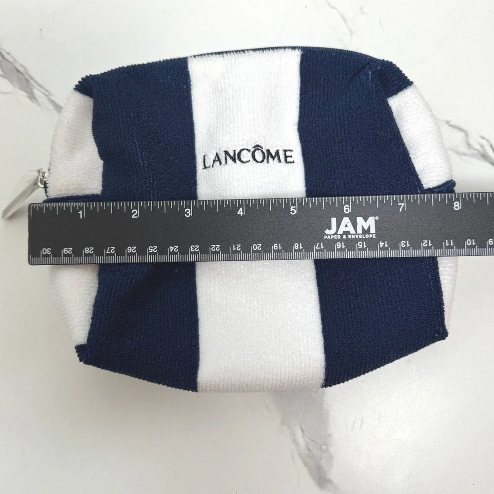 Lancome Terry Cloth Cosmetic Bag Blue White Striped Makeup Pouch‎